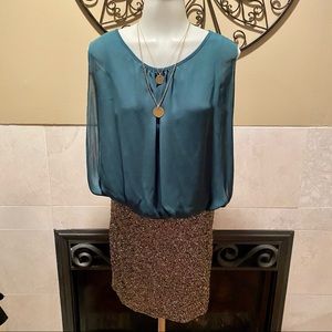 MM Couture Green & Gold Sequin Bottom Dress SZ S